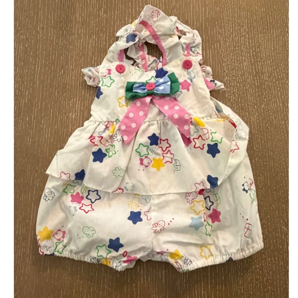 Vintage Baby Girls 6 Months Romper Lot Floral Star Print Ruffle Bubble Outfit
